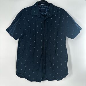 Cactus Man Dark Blue Anchor Pattern Men's Shirt Large
